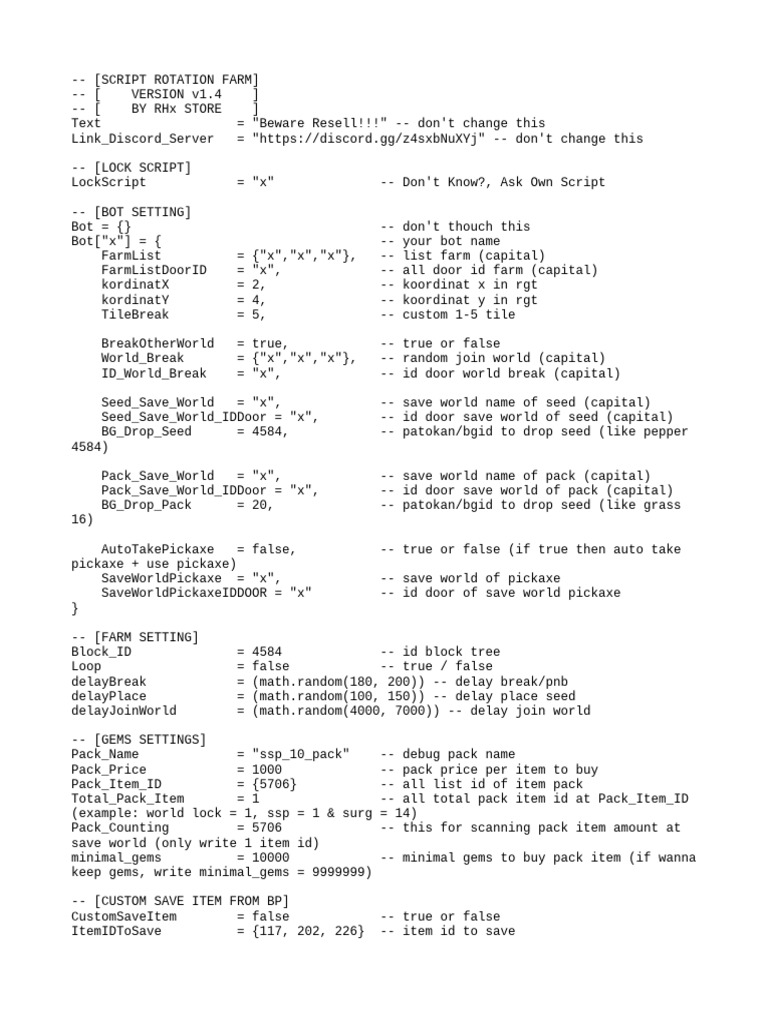 Script Rotation Farm v1.4 Guide | PDF