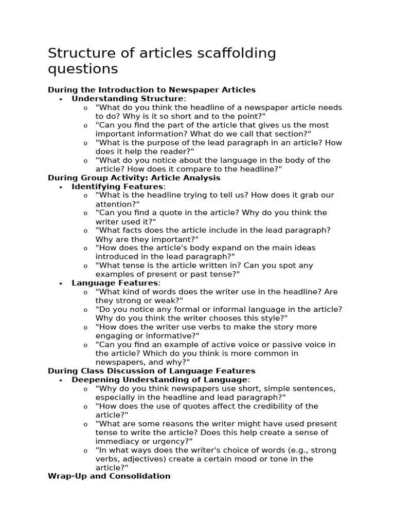 Analyzing Newspaper Article Structure | PDF | Grammatical Tense ...