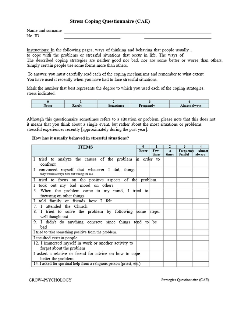 Stress Coping Questionnaire | PDF | Thought | Questionnaire