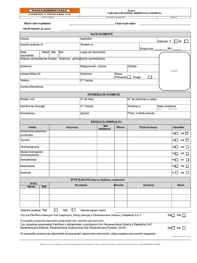 FT 11 002 003 Życiorys Panamerykański | PDF