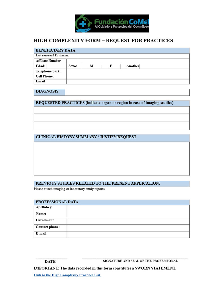 High Complexity Enrollment Form COMEI v1.1 | PDF