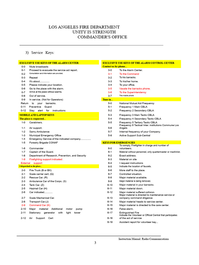 LAFD Radio Communication Keys Guide | PDF | Ambulance | Fire Engine