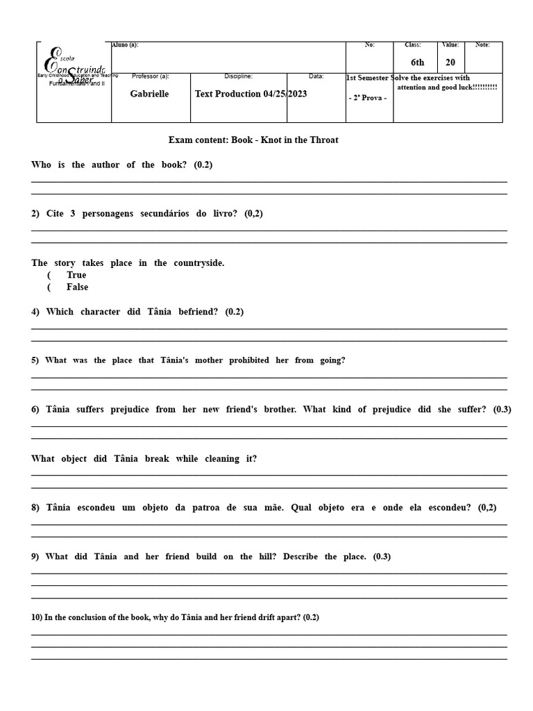 8th Grade Test - The Mystery of The Green House | PDF