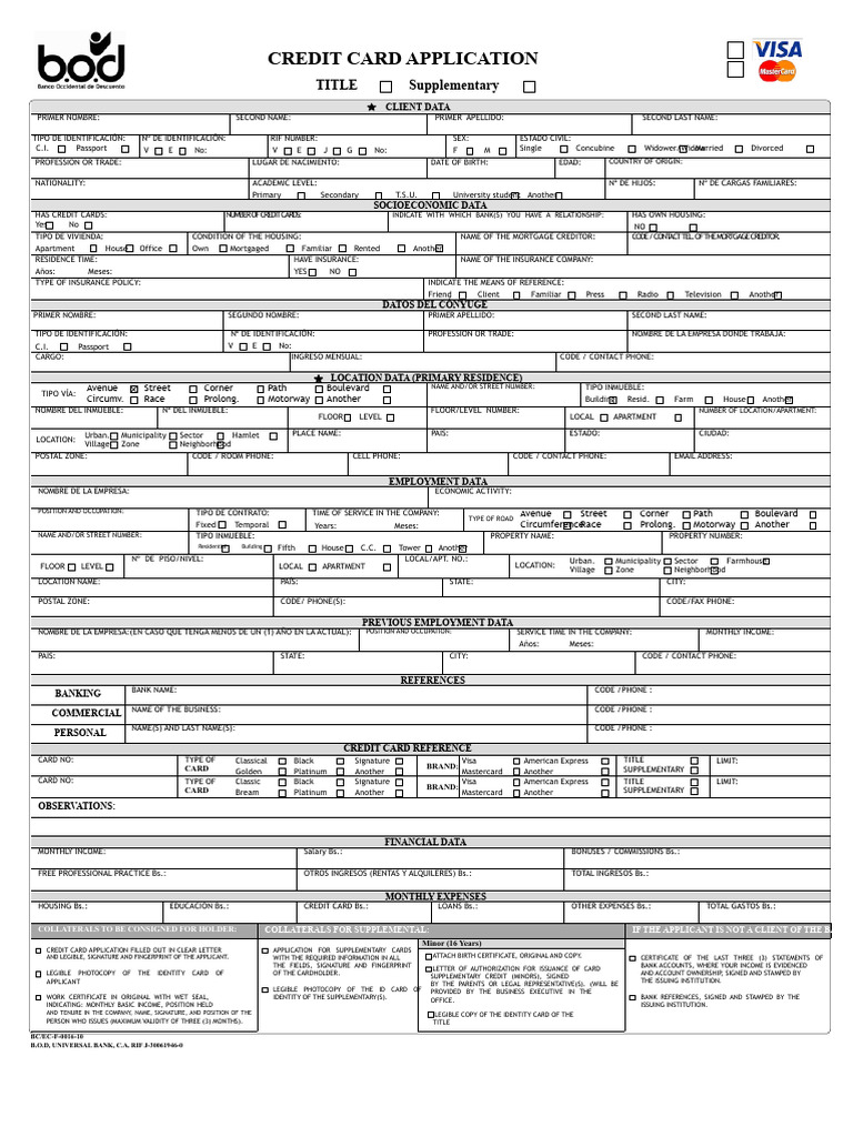 Credit Card Application Form | PDF | Identity Document | Visa Inc.