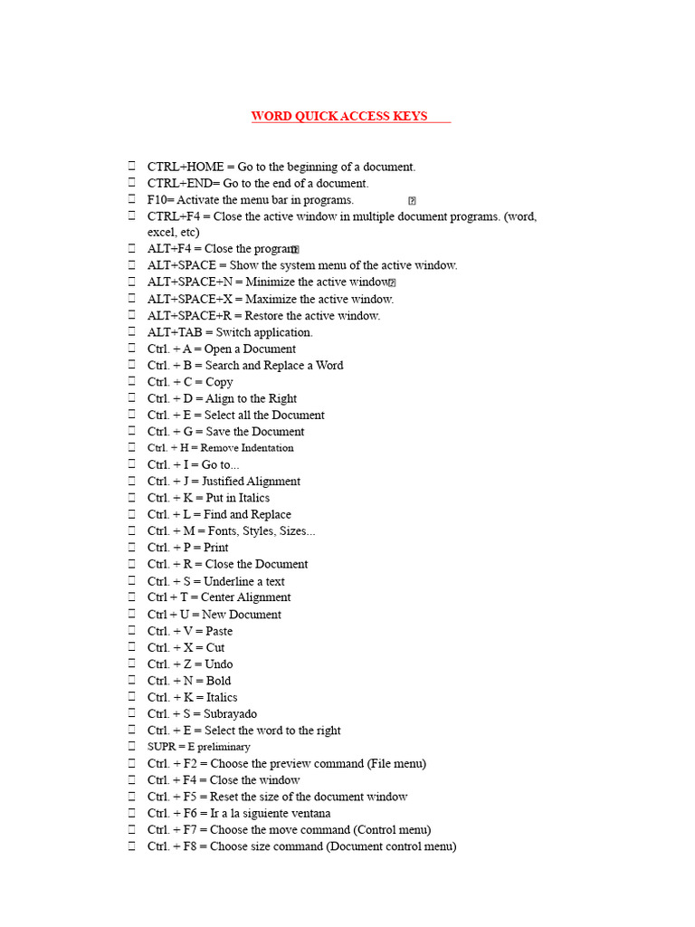 Essential Word & Windows 10 Shortcuts | PDF | Keyboard Shortcut ...