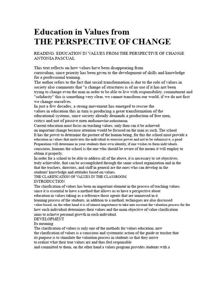 Education in Values From The Perspective of Change | PDF | Value ...