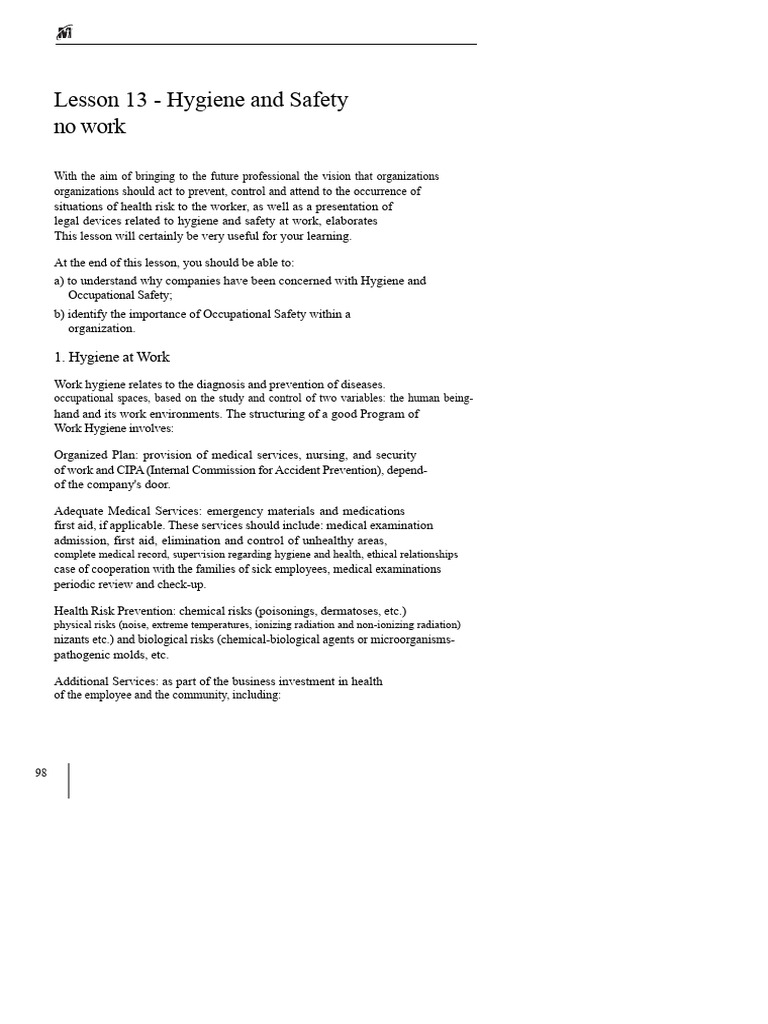 Hygiene and Safety in the Workplace | PDF | Occupational Safety And ...