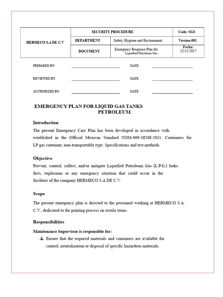 Emergency Response Plan for LPG Safety | PDF | Emergency | Emergency ...