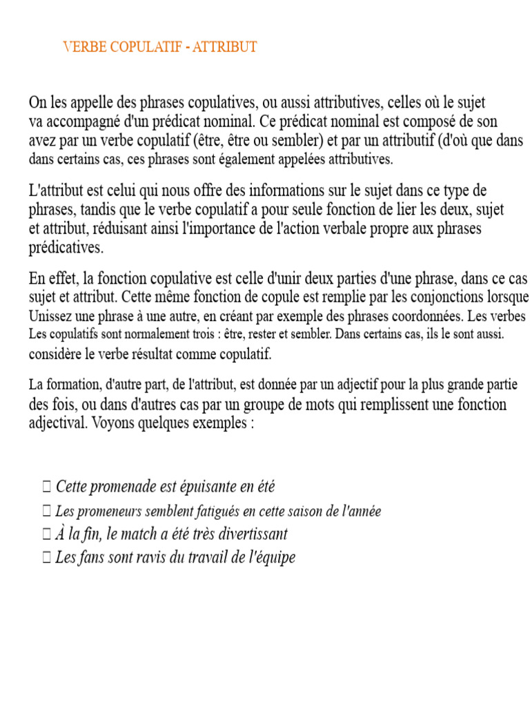 Verbes copulatifs et attributs en français | PDF | Sujet (Grammaire ...