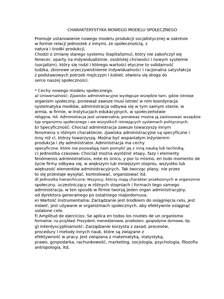 Charakterystyka Nowego Modelu Społecznego | PDF