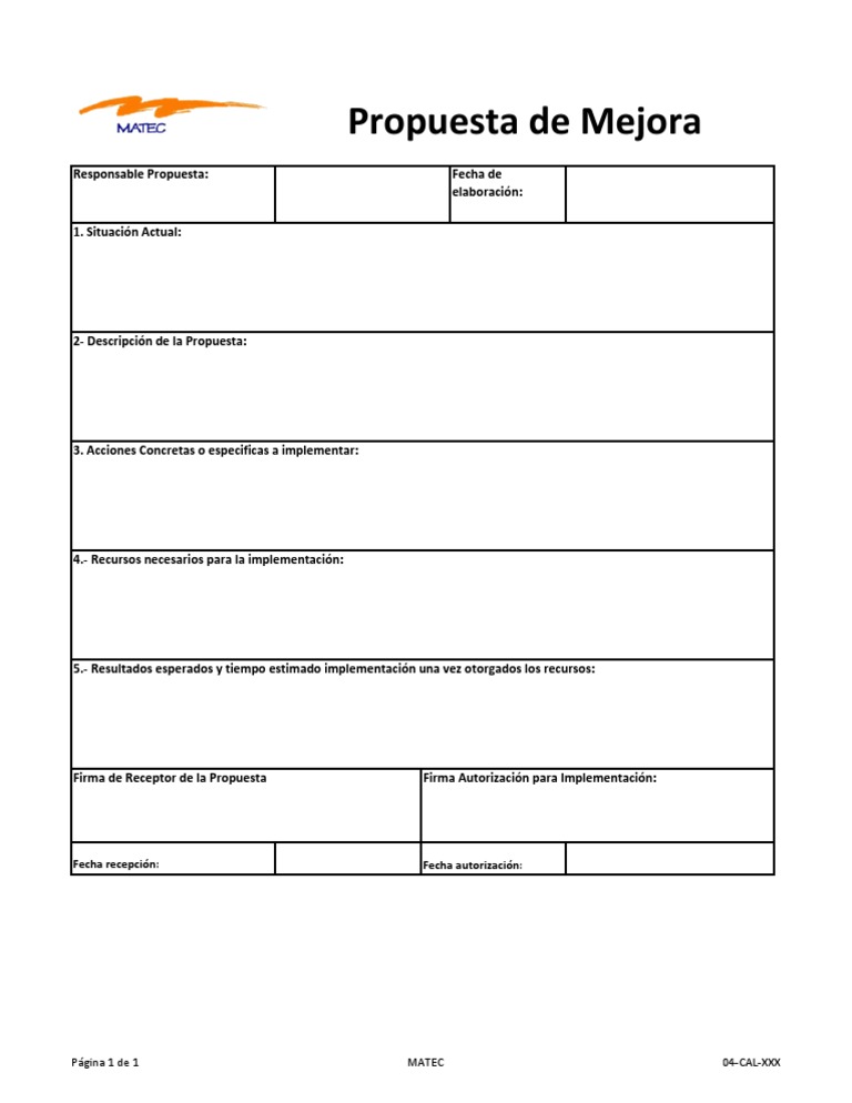 Formato Propuesta de Mejora | Descargar gratis PDF | Science | Ciencia ...
