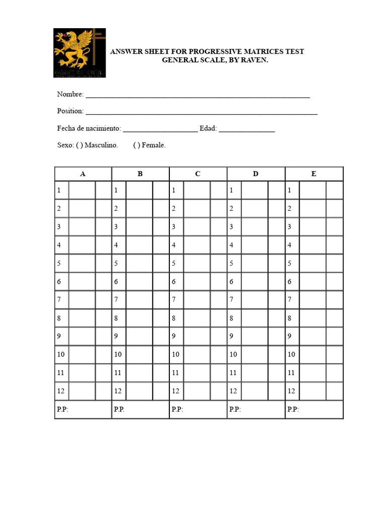 Raven Test Answer Sheet | PDF