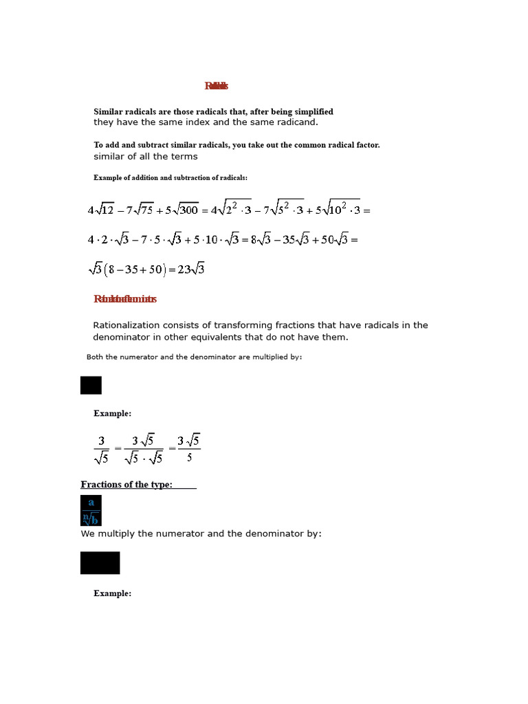 Understanding Radicals: Addition, Subtraction, and Rationalization | PDF