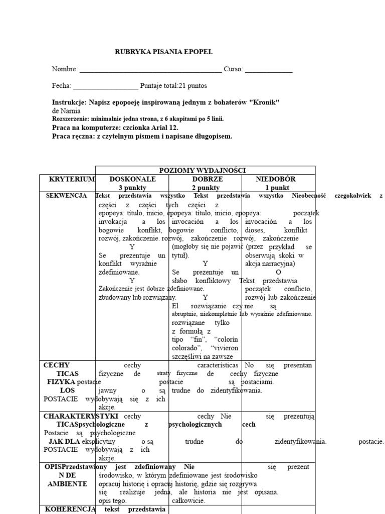 Rubryka Pisania Epopei | PDF
