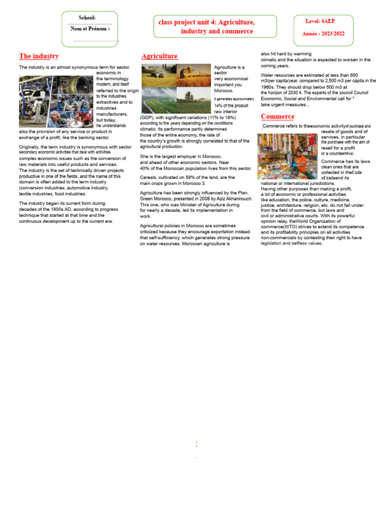 Class Project Unit 4 Agriculture Industry and Commerce | PDF ...