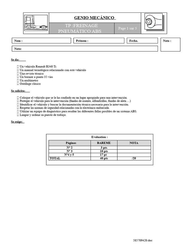 Diagnóstico del Sistema ABS Renault R340 | PDF | Sistema de freno ...