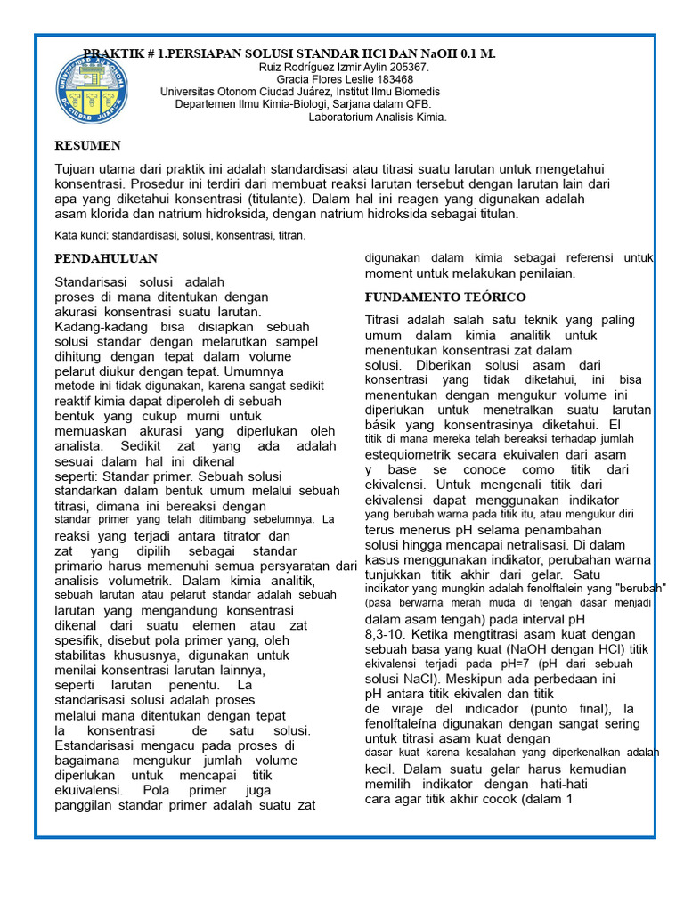 Standardisasi Larutan HCl dan NaOH 0.1 M | PDF