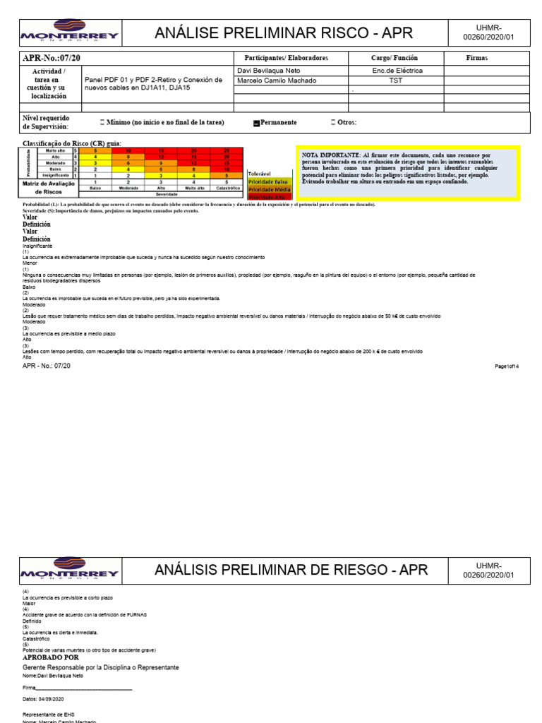 Análisis Preliminar de Riesgo APR 07/20 | PDF | La seguridad ...