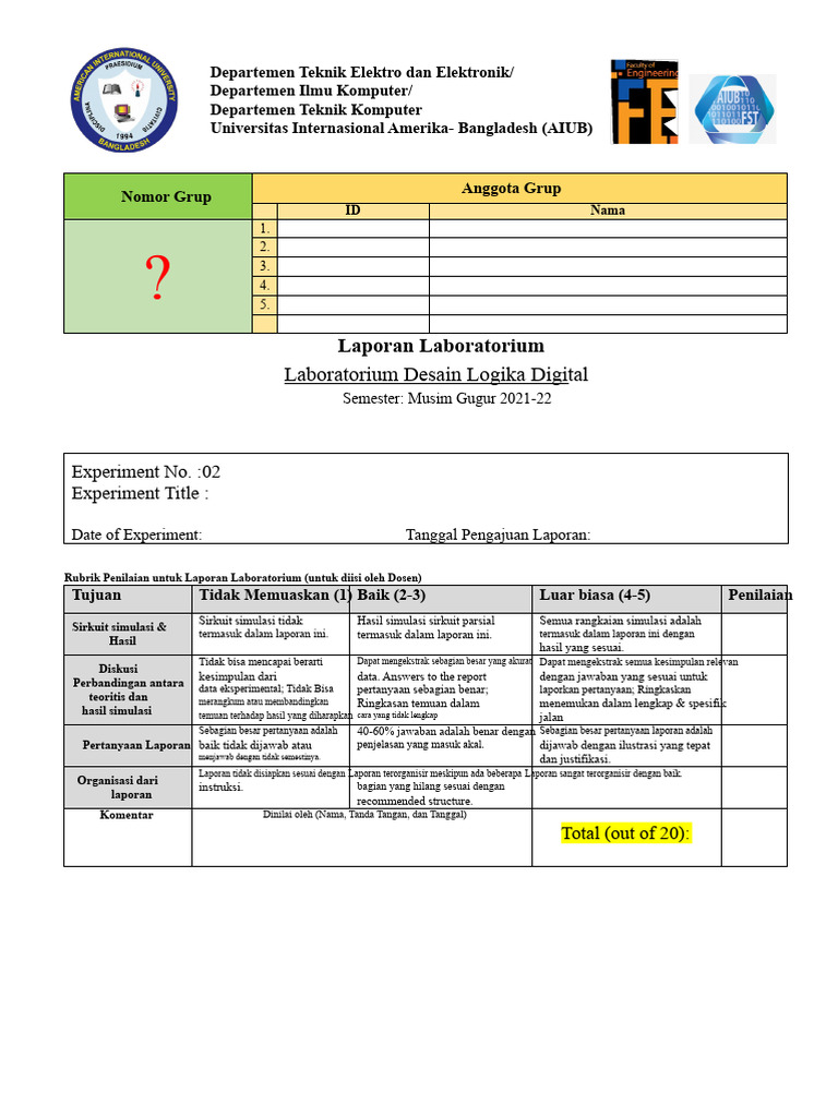 Halaman Sampul Laporan Lab DLD Dengan Instruksi | PDF