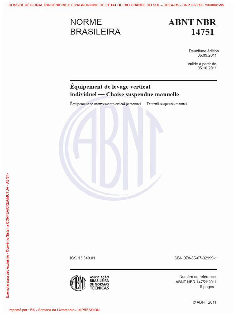 Norme ABNT NBR 14751: Chaise Suspendue | PDF