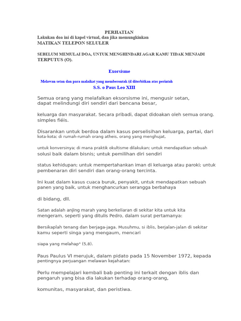 Doa Eksorsisme Melawan Setan | PDF