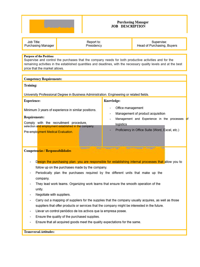Purchasing Manager Job Description | PDF | Procurement | Supply Chain