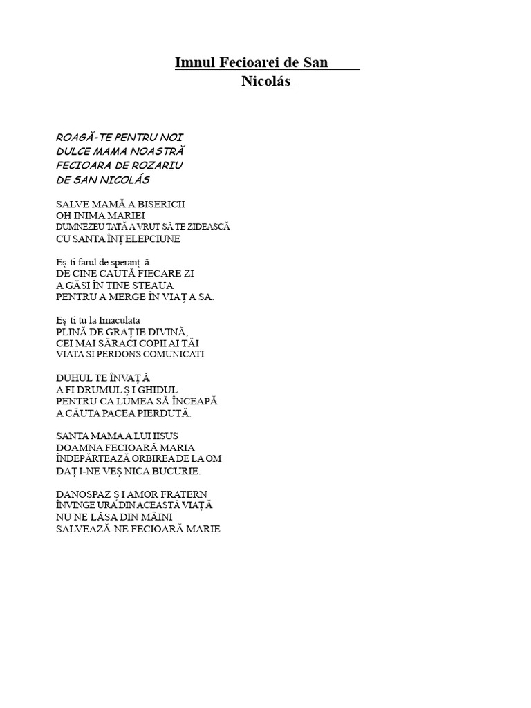Imnul Fecioarei de San Nicolas | PDF