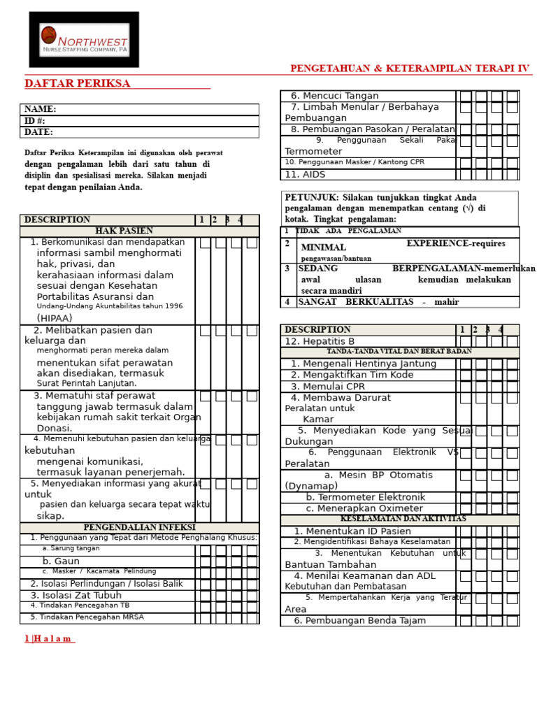 Daftar Periksa Keterampilan Terapi IV | PDF