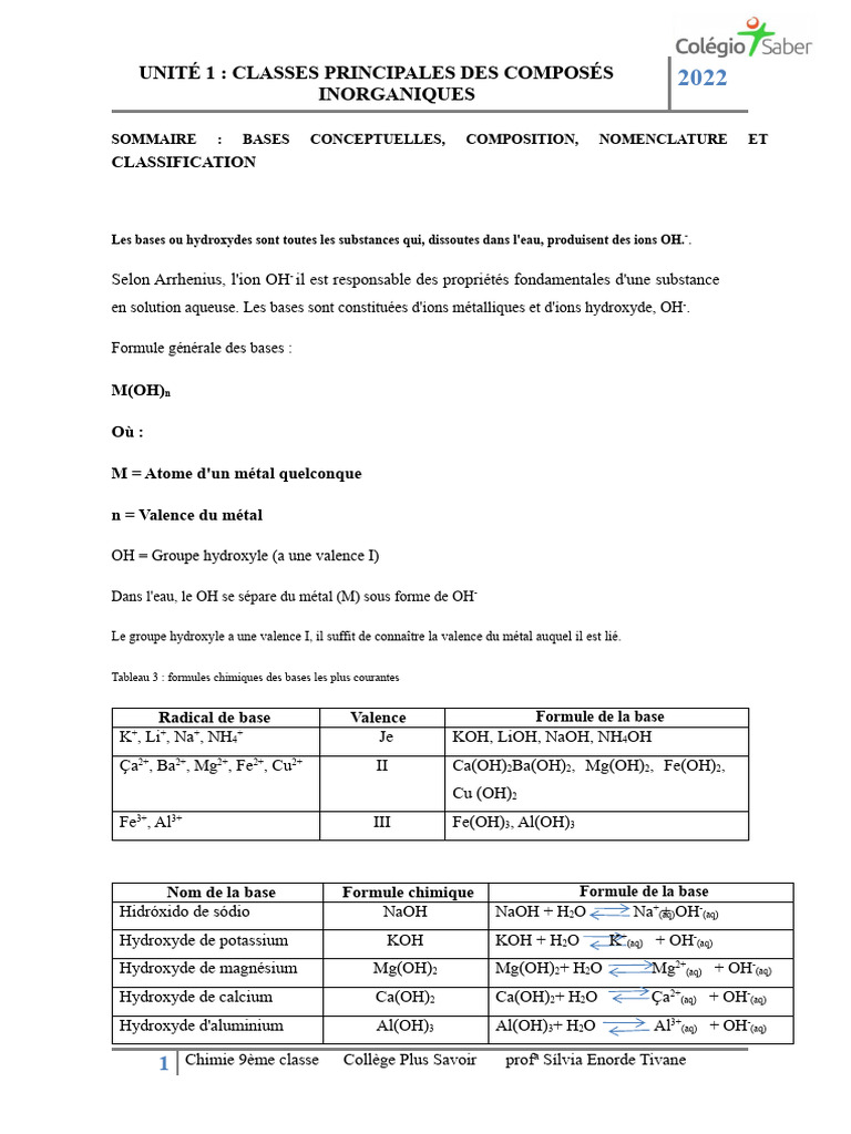 Bases et Hydroxydes en Chimie Inorganique | PDF | Hydroxyde de sodium ...