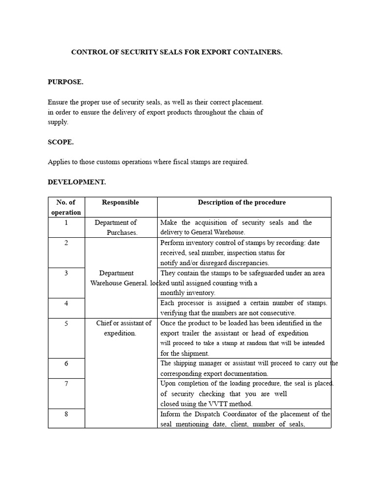 Security Seal Management for Exports | PDF | Customs | Warehouse