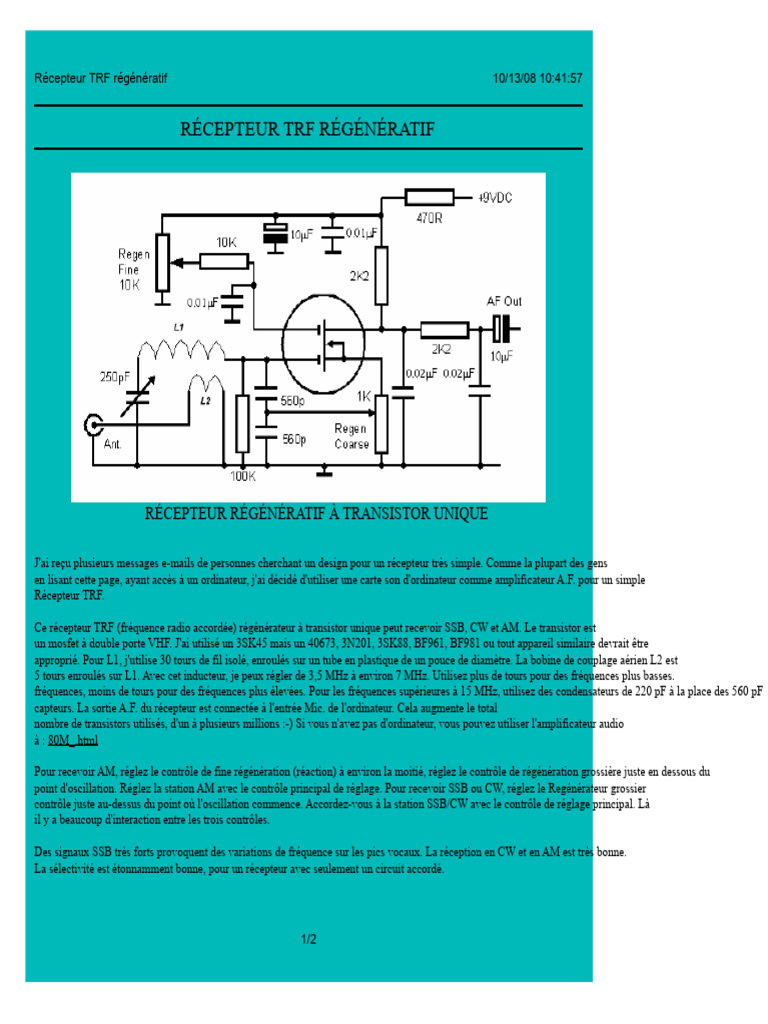 Récepteur TRF régénératif simple à transistor | PDF | Technologie de ...