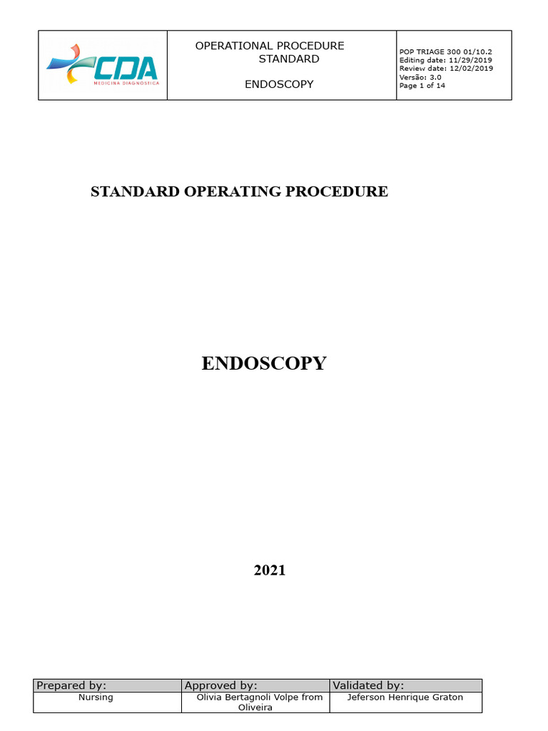 Endoscopy Operational Procedure Guide | PDF | Endoscopy | Disinfectant
