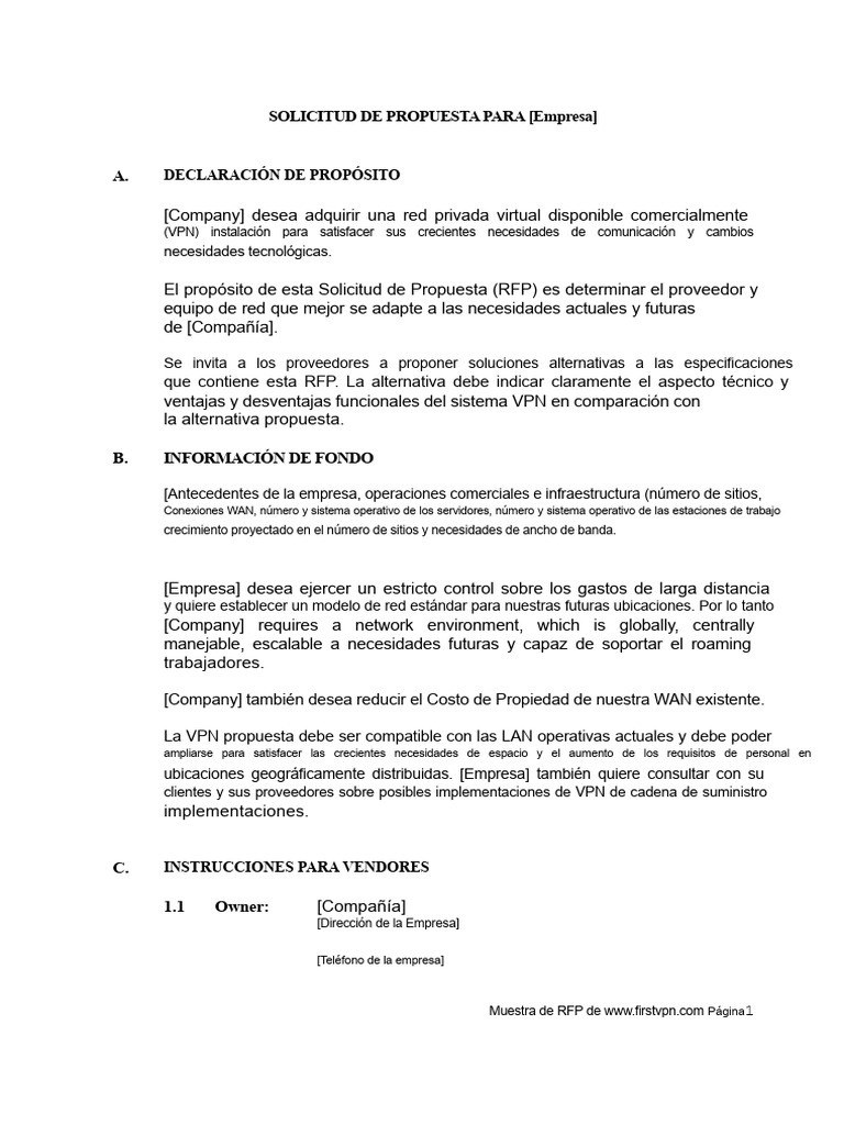 Muestra de RFP 1 | PDF | Red privada virtual | Solicitud de propuesta