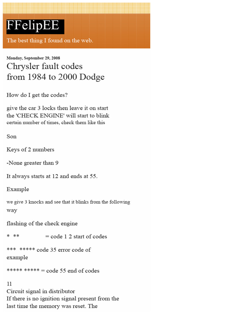 Chrysler Fault Codes Guide (1984-2000) | PDF