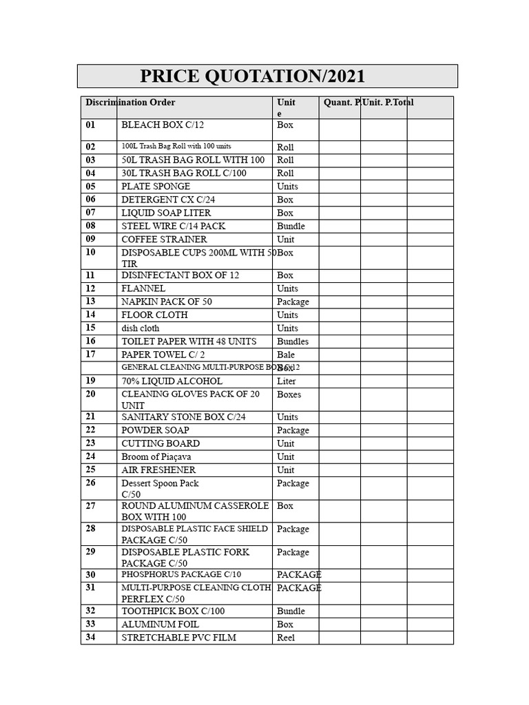 Quotation Model - Cleaning Materials | PDF | Spoon | Kitchen Utensil