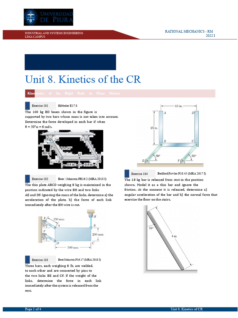 Kinetics of Rigid Bodies Exercises | PDF | Force | Friction