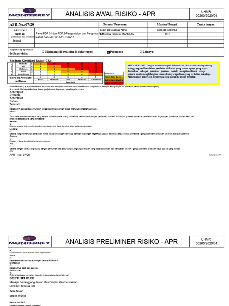 Analisis Risiko Awal Proyek APR 07/20 | PDF