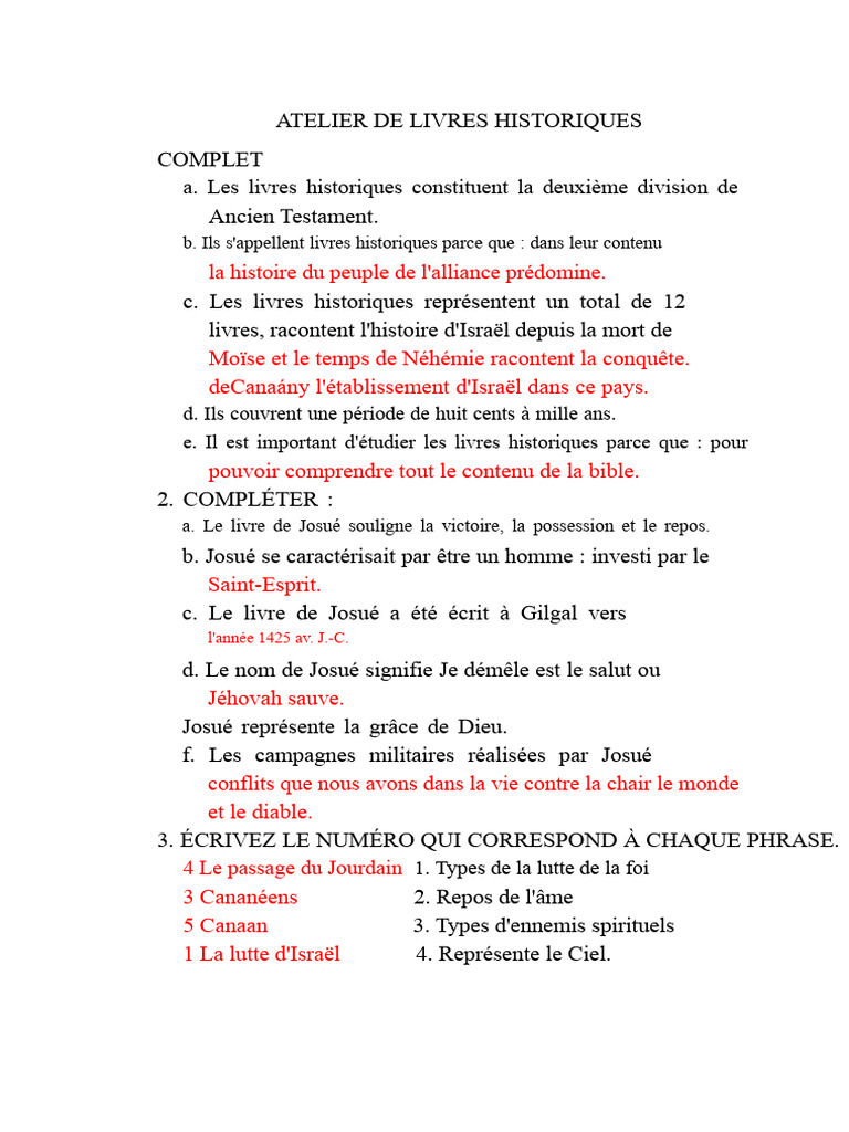 Atelier sur les Livres Historiques de la Bible | PDF | Josué | Livre ...