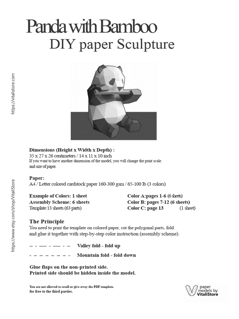 DIY Panda Paper Sculpture Template | PDF | Paper | Crafts