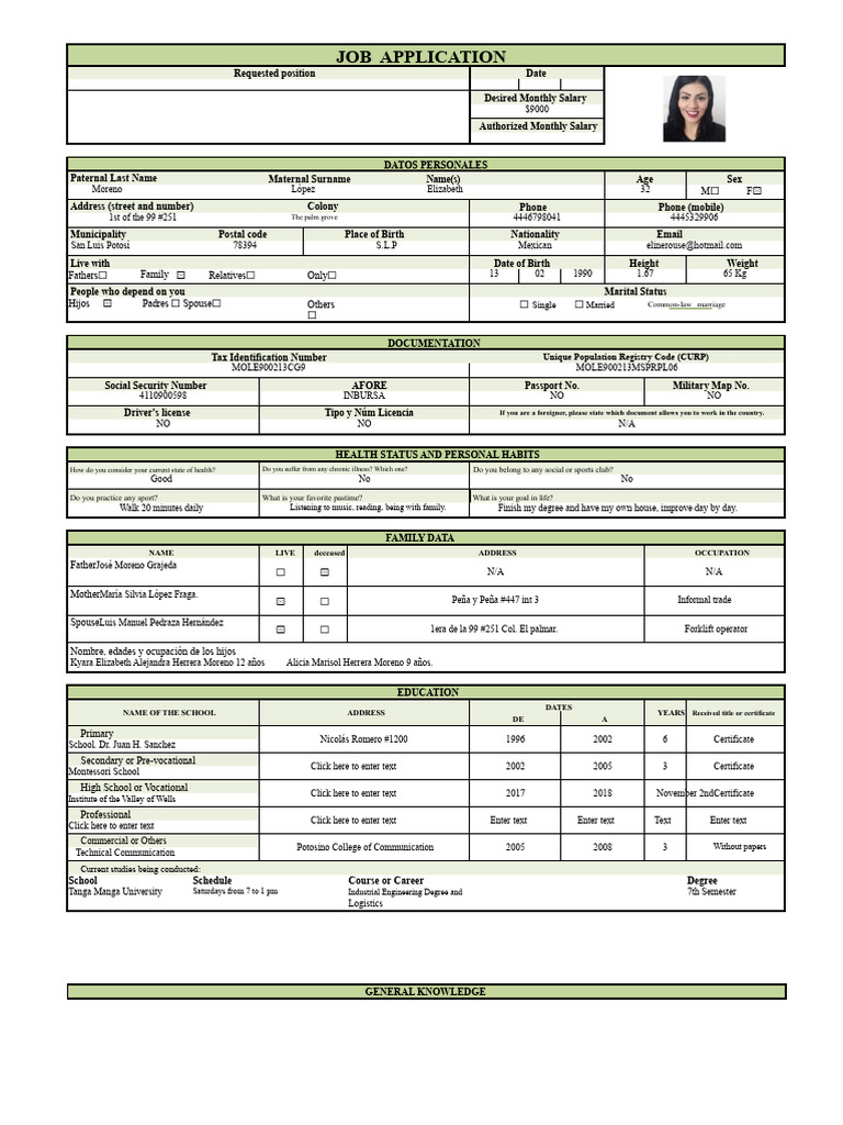 Job Application Format - Word | PDF