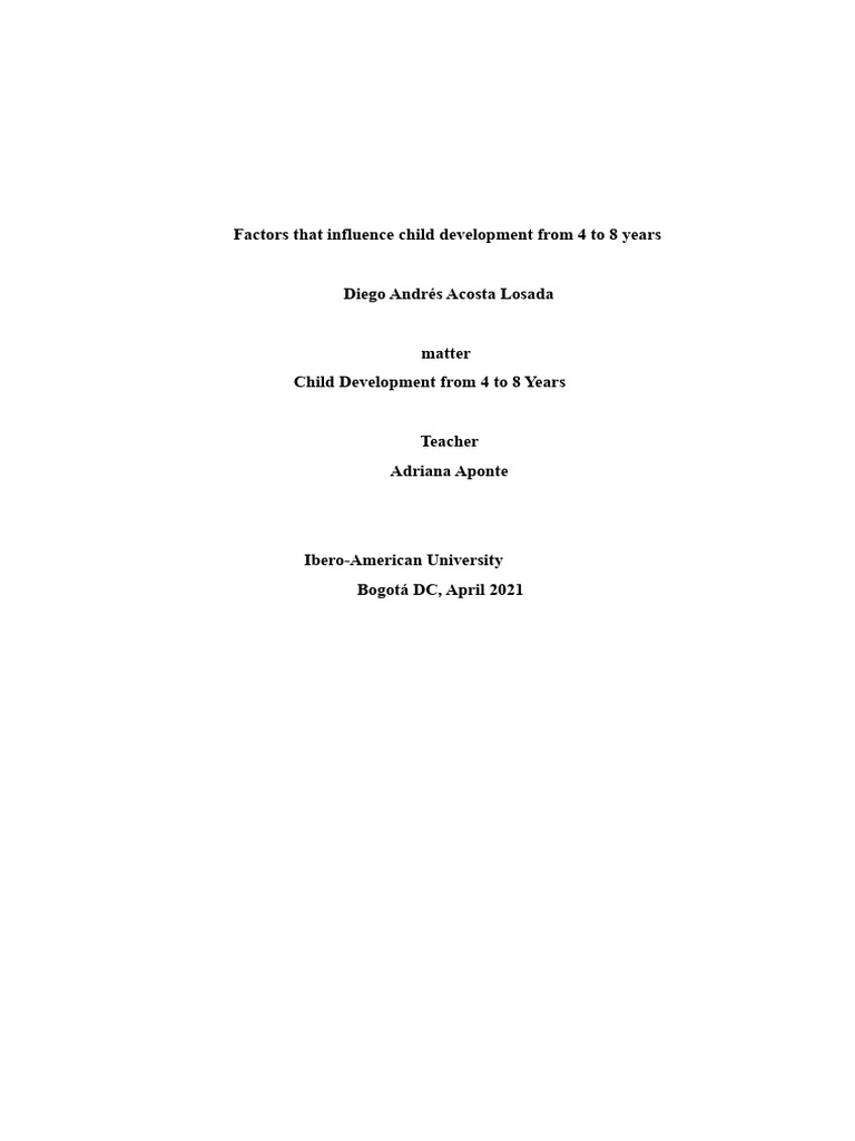 Factors Influencing Child Development From 4 To 8 Years | PDF