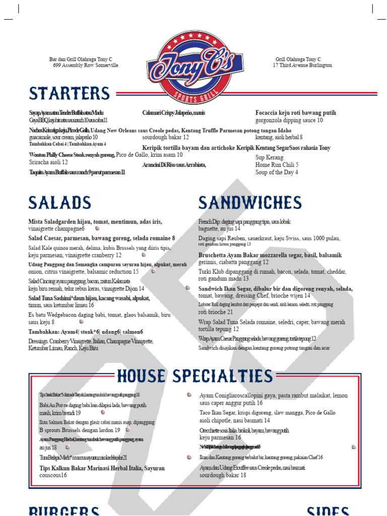 Menu du Bar et Grill Tony C à Somerville | PDF | Nourritures | Cuisine ...