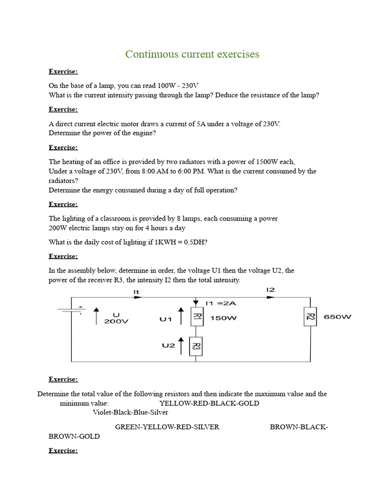 Electrical Current and Resistance Exercises | PDF | Resistor ...