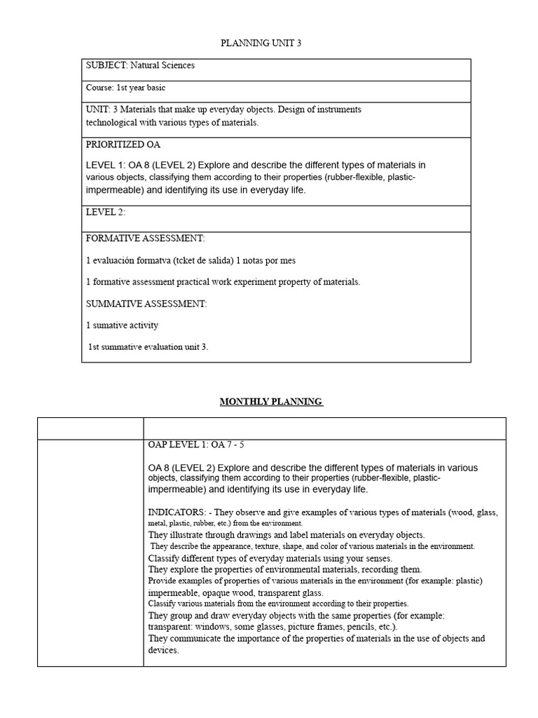 Planning Unit 3 Science I | PDF