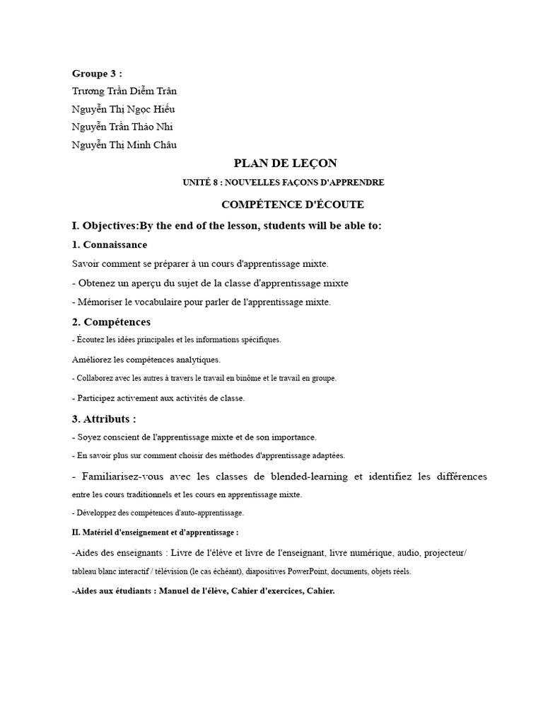 Plan de leçon sur l'apprentissage mixte | PDF | Apprentissage