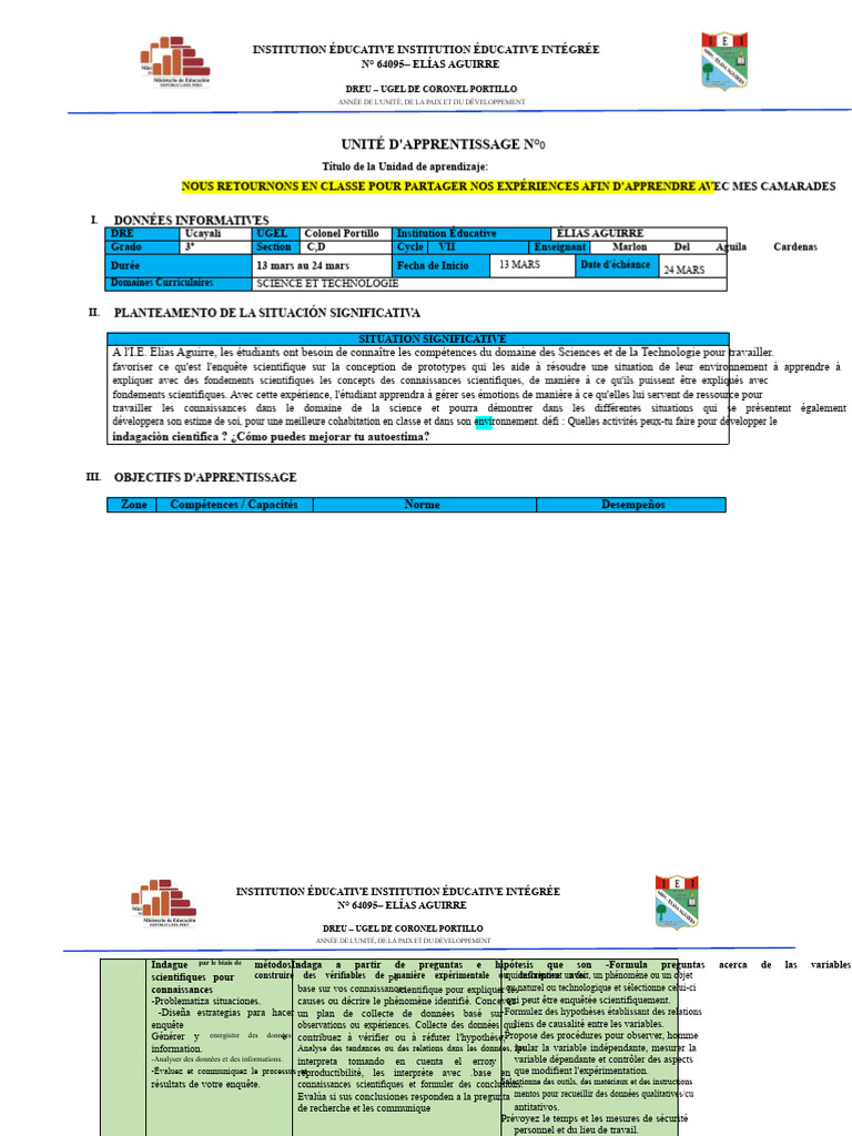 Retour en classe : Sciences et technologies | PDF | Apprentissage ...