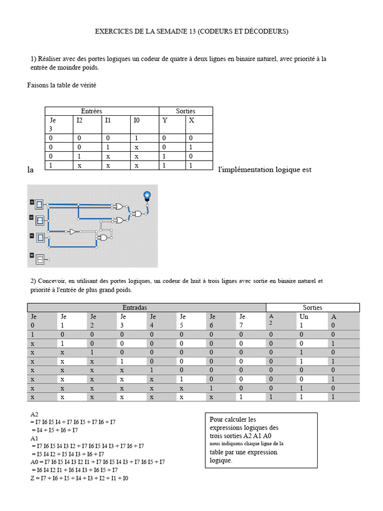 Exercices de codeurs et décodeurs logiques | PDF | Fonction logique ...