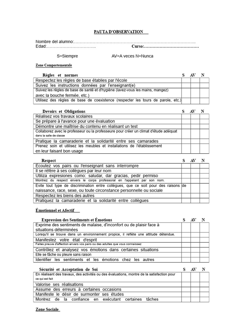 Évaluation du comportement scolaire | PDF | Émotions | Psychologie sociale