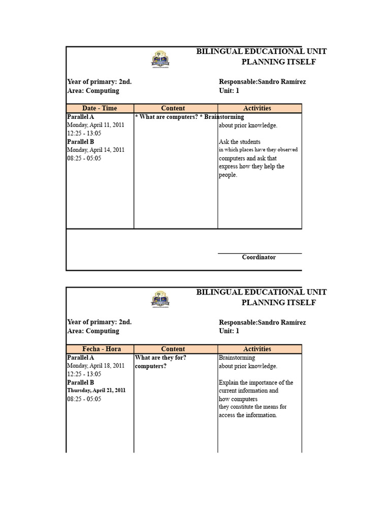 Bilingual Computing Unit Plan for 2nd Grade | PDF | Computer Data ...