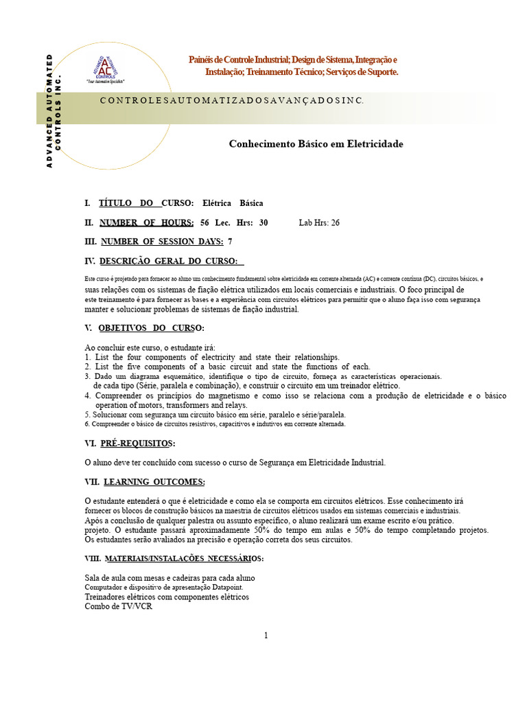 Curso de Elétrica Básica Industrial | PDF | Eletricidade | Rede elétrica